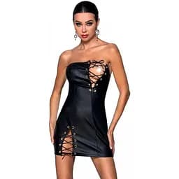 Міні-сукня з екошкіри CELINE CHEMISE black - Passion: шнурівка трусики в комплекті L/XL