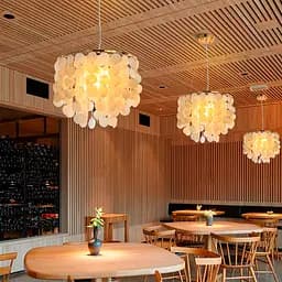 Круглая золотая люстра ATHELIA с перламутровыми пластинами Ø 45 см | Ст. 1537-450 GD | Line F