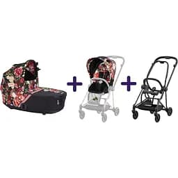 Люлька Cybex Mios Lux Spring Blossom Dark + Комплект текстилю Cybex Mios Spring blossom dark + Шасі для коляски Cybex Mios LS RBA Matt Black