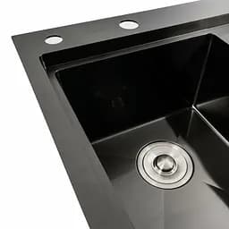Кухонна мийка чорна PVD 58x48 L Platinum Handmade (два отвори, круглий сифон 3,0/0,8), Чорний - мініатюра 4