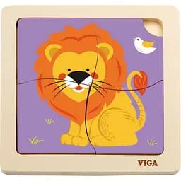 Дерев'яний міні-пазл Viga Toys Лев 4 елементів (51316)