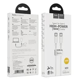 Кабель Hoco X51 High-power 100W charging data cable Type-C to Type-C L-1 м Білий - мініатюра 3