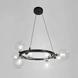 Кольцевая черная люстра с 9 прозрачными плафонами Ø 60 см Line F | Ст. BM62/9 BK+CL