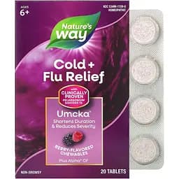 Екстракт кореня пеларгонії Nature's Way Umcka Cold & Flu Berry 20 таблеток