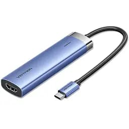 Док-станція USB3.1 Type-C - HDMI/USB 3.0x3/PD 100W Blue Aluminum Alloy Hub 5-in-1 Vention (TGESB)