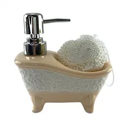 Диспенсер для мила Ванна з мочалкою 14х14х7 см кремовий