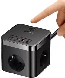 Мережевий зарядний пристрій Baseus Power Combo Cube Power Strip 3AC+2USB+2Type-C 30W 1.5m  E00066400117-00 Black - мініатюра 6