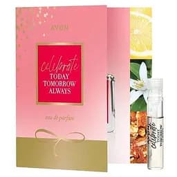 Открытка с пробным образцом парфюмерной воды Avon TTA Celebrate 0.6 мл