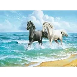 Алмазна мозаїка 40*50 см зі стразами на підрамнику Аллюр Коні на березі моря