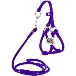 Шлея с поводком для собак Waudog Glamour, кожаная, круглая, с QR паспортом, 26-46х30-50х0,6/105 см, фиолетовый (34019)