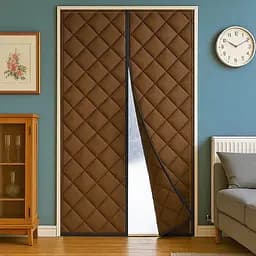 Теплые шторы на двери на магнитах Коричневые P 65 x 220 см