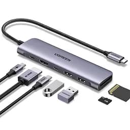 USB-концентратор UGREEN USB C, багатофункціональний USB-концентратор Revodok 7-в-1 для ноутбуків, 4K HDMI на USB-C, 100 Вт PD