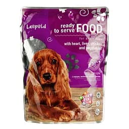 Влажный корм для собак Леопольд с сердцем, печенью, курицей с рисом и овощами 500 г