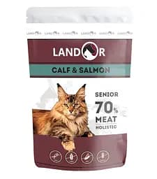 Вологий корм для котів Landor, телятина з лососем, 85 г