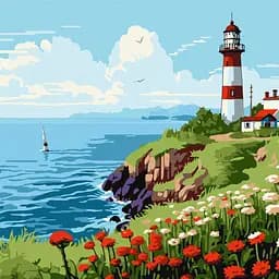 Набор для росписи по номерам Маяк на горизонте, 30x30 см, КНО2788