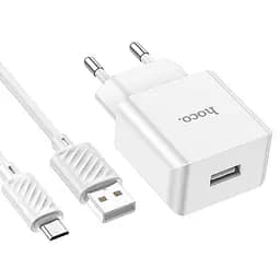 Адаптер мережевий HOCO Leisure Micro USB Cable single port charger C106A комплект зарядний білий - мініатюра 2