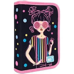 Пенал твердий Yes HP-04 Girls style, 13х21х4 см, чорний із рожевим (533120)