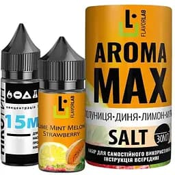 Набор компонентов для самозамеса солевой жидкости для вейпа Flavorlab Aroma MAX 30 мл 0-50 мг Клубника Дыня Лимон Мята (15365)