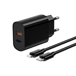 Сетевое зарядное устройство Wiwu Wi-U002 PD QC charger set with EU plug Type C to Lightning Черный