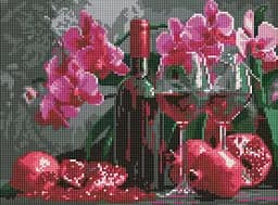 Набор с алмазной мозаикой на подрамнике Вино и орхидеи Ideyka AMO8118, 30x40 см