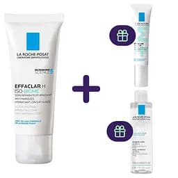 Набір La Roche-Posay: заспокійливий відновлювальний зволожувальний крем Effaclar H Iso-Biome 40 мл + міцелярний розчин для чутливої шкіри 50 мл + коригувальний засіб комплексної дії Effaclar Duo+M 15 мл