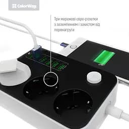 Мережевий фільтр-подовжувач СolorWay 3 розетки/6USB (CW-CHE36B) - мініатюра 2