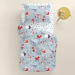 Дитяча постільна білизна в ліжечко WINTER ANIMALS CS9, небесний (AnimalsWinterGrey_StarLBlueWhite_140) - мініатюра 2