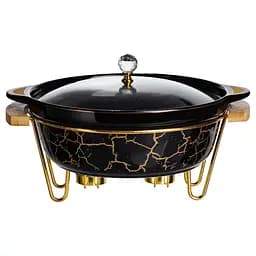 Марміт порцеляновий настільний круглий 2 (л) мармітниця з підігрівом Чорний мармур Yiwu LC-718