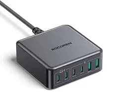 Зарядний пристрій адаптер живлення Rocoren 200 W GaN 0242 2U+4C чорна вилка США (US plug)