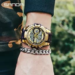 Наручний годинник чоловічий 6015 Black-Gold Sanda acs0030967 - мініатюра 3
