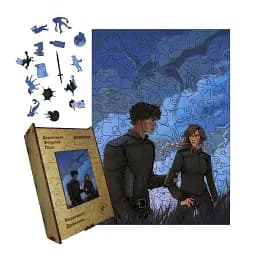 Дерев'яний фігурний пазл Вершники Драконів, А4, Картонна коробка 100 елементів