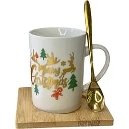 Кружка новогодняя Olens 8030-290-3 Белое Рождество керамическая на подставке с ложкой 160мл
