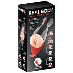 Премиум-вибромастурбатор Real Body - Real Sucking Pussy 2, всасывание, звук, стимуляция промежности