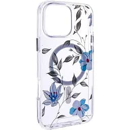 Чохол Epik TPU+PC Clear Garden with MagSafe для Apple iPhone 16e/17e 6.1" Blue Blossom