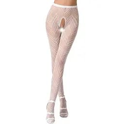 Еротичні колготки-бодістокінг Passion S010 white з доступом геометричний малюнок S/M/L