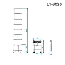 Сходи телескопічні алюмінієві Intertool висота 2580 мм х 8 ступенів LT-3026 - мініатюра 3