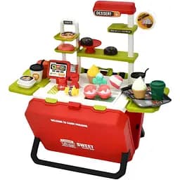 Ігровий набір 668-161-62-1 для дітей Магазин солодощів з прилавком і продуктами у валізі червоний