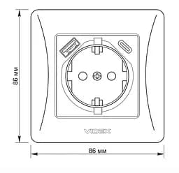 Розетка Videx Binera одинарна із заземленням з USB+USB-C біла (VF-BNSK1GUC-W) - мініатюра 5