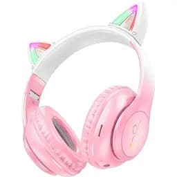 Беспроводные Bluetooth наушники Hoco Cat ears W42 с ушками и подсветкой розовый