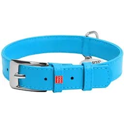 Ошейник для собак Waudog Glamour, кожаный, с QR паспортом, 38-49х2,5 см, голубой