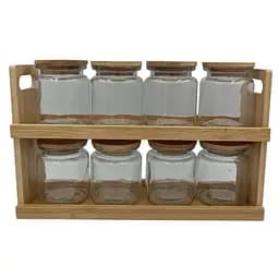 Набір баночок для спецій Vittora VT-8904-8 органайзер 8 предметів з дерев'яною підставкою