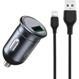 Автомобільний зарядний пристрій XO CC46 QC3.0 18W car charger with Lighting cable Сірий