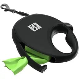 Повідець-рулетка для собак Waudog R-leash з контейнером для пакетів, світловідбивна стрічка, М, до 20 кг, 5 м, чорний - мініатюра 5