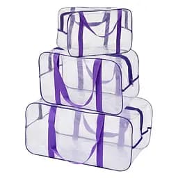 Набор прозрачных сумок в роддом: размер S 30х20х15 см + размер М 40х25х20 см + размер L 50х25х30 см (розовые)