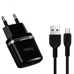 Зарядний пристрій Hoco c12 2 usb порту та кабель мікро набір чорний
