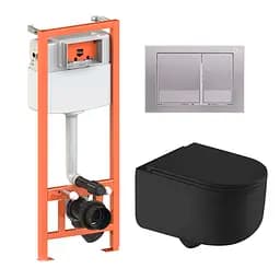 Подвесной унитаз Qtap Taurus Ultra Quiet + инсталляция Qtap Nest 4 в 1 (квадратная клавиша Satin), Черный