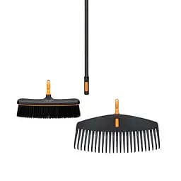 Граблі пластикові 51 см + щітка 34 см Fiskars OneClick + ручка 161 см (1080715)