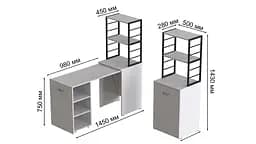 Стіл-тумба трансформер Смарт 4/1 з етажеркою Ferrum-decor 1430x1450x500 Чорний метал ДСП Біле 16 мм (FRD-105123) - мініатюра 2