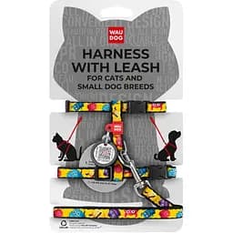 Шлея с поводком для кошек и мелких пород собак Waudog Nylon Мохнатые монстры с QR паспортом XS 25-40x20-30x1/122 см