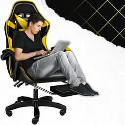Крісло геймерське Yato Player з підставкою для ніг та масажем Black/Yellow (100015) - мініатюра 8